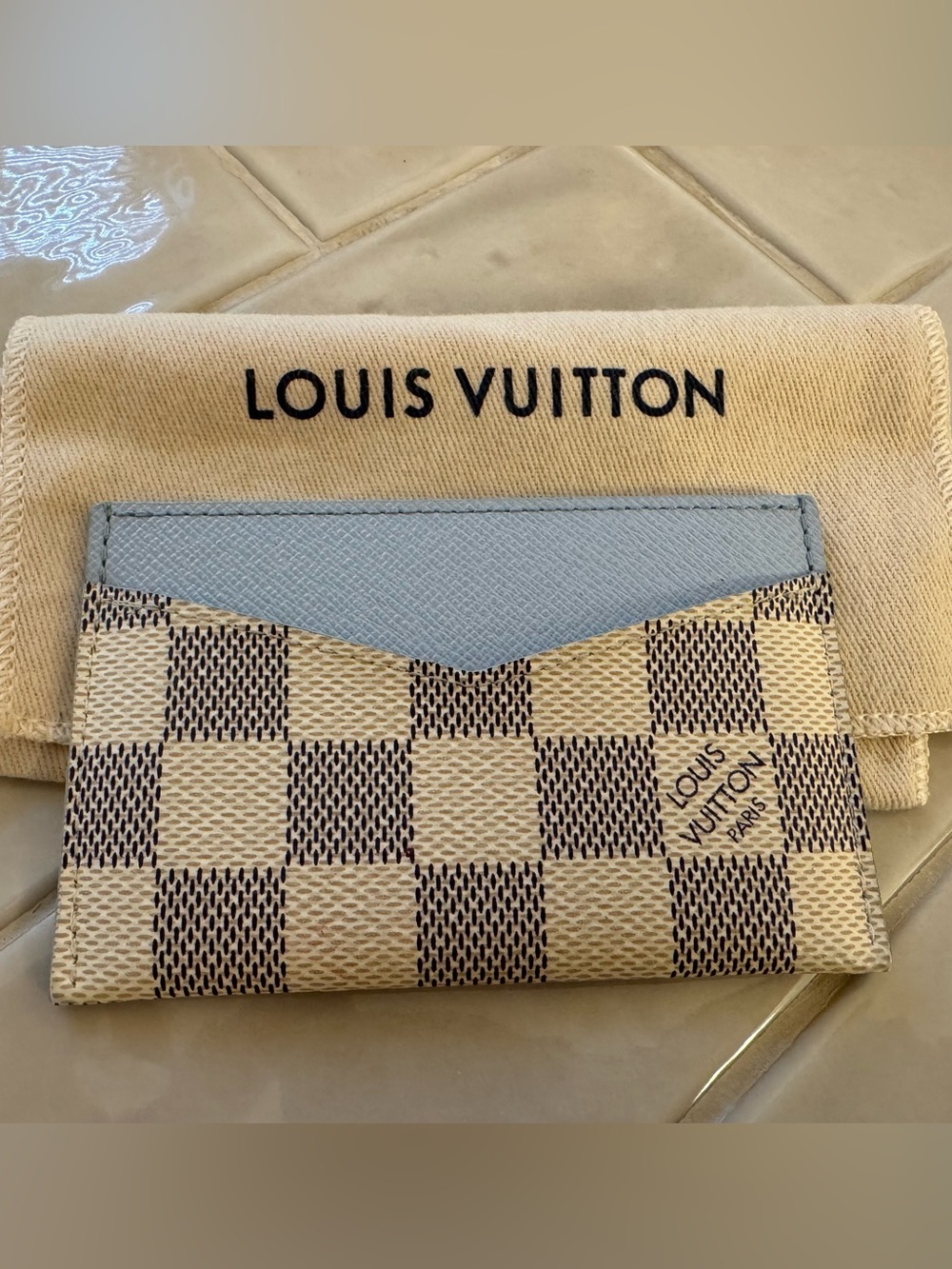 Authentic Louis Vuitton Damier Azur Canvas Card Holder in Light Blue - Picture 1 of 5